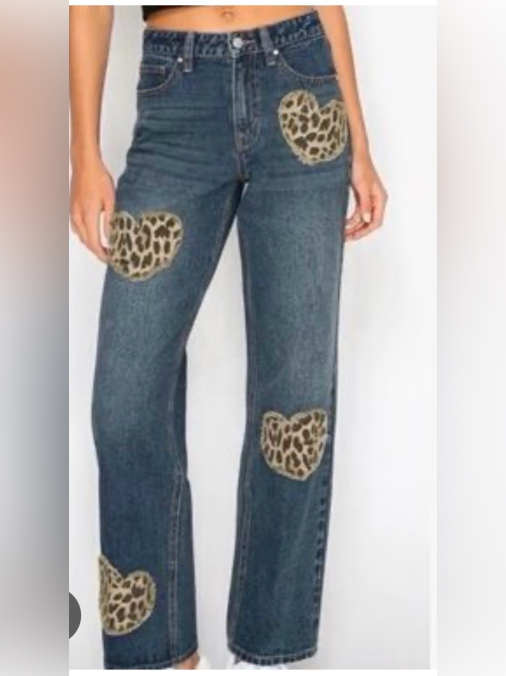 NWT Cali 1850 Animal Print Heart Patch Straight Leg Jeans, ❤️🐯